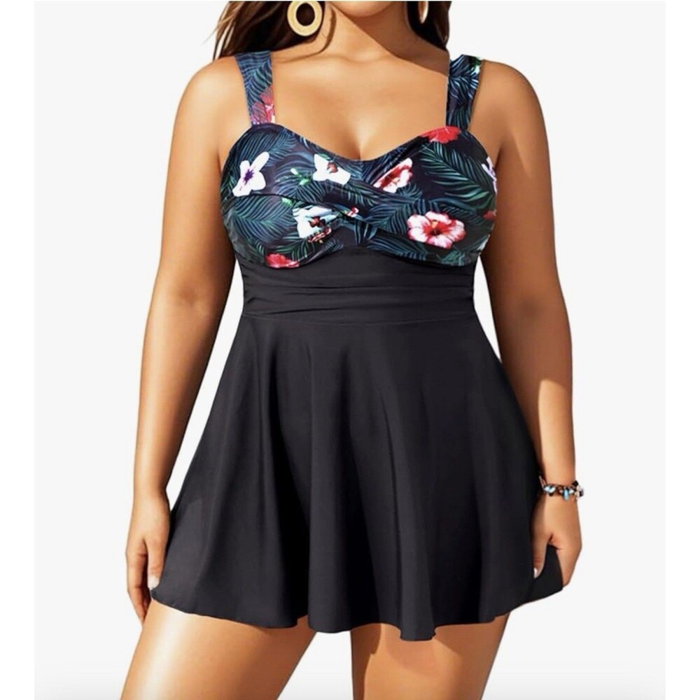 Aqua Eve Women Plus Size 18W, Tankini Swimsuit 2pc Flowy Swimdress Bathing Suit
